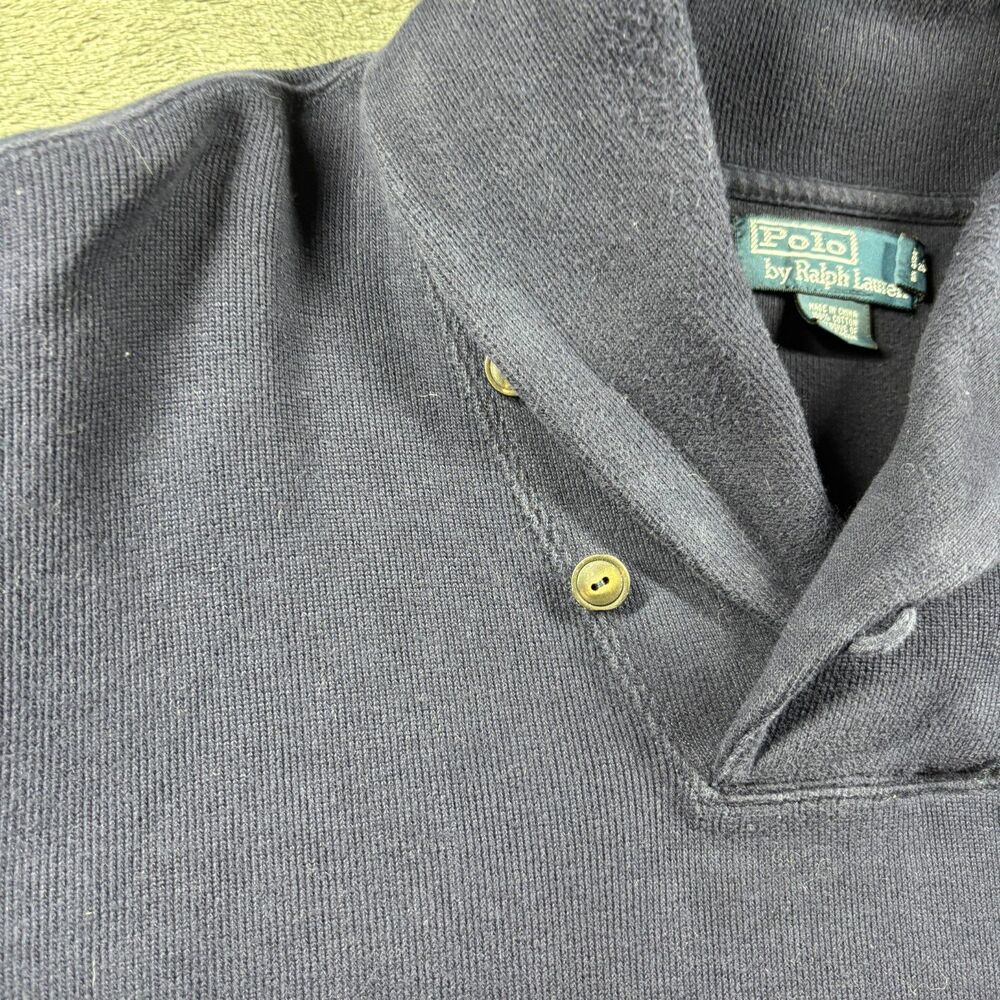 Polo Ralph Lauren Men Shawl Neck Pullover Sweater Cotton Preppy Navy Blue XXL - Picture 2 of 8